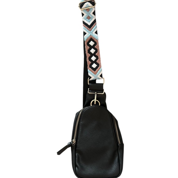 EUC ANTHROPOLOGIE Urban Originals Sling Bag Black Liberty Pebbled Leather Boho - Picture 3 of 12